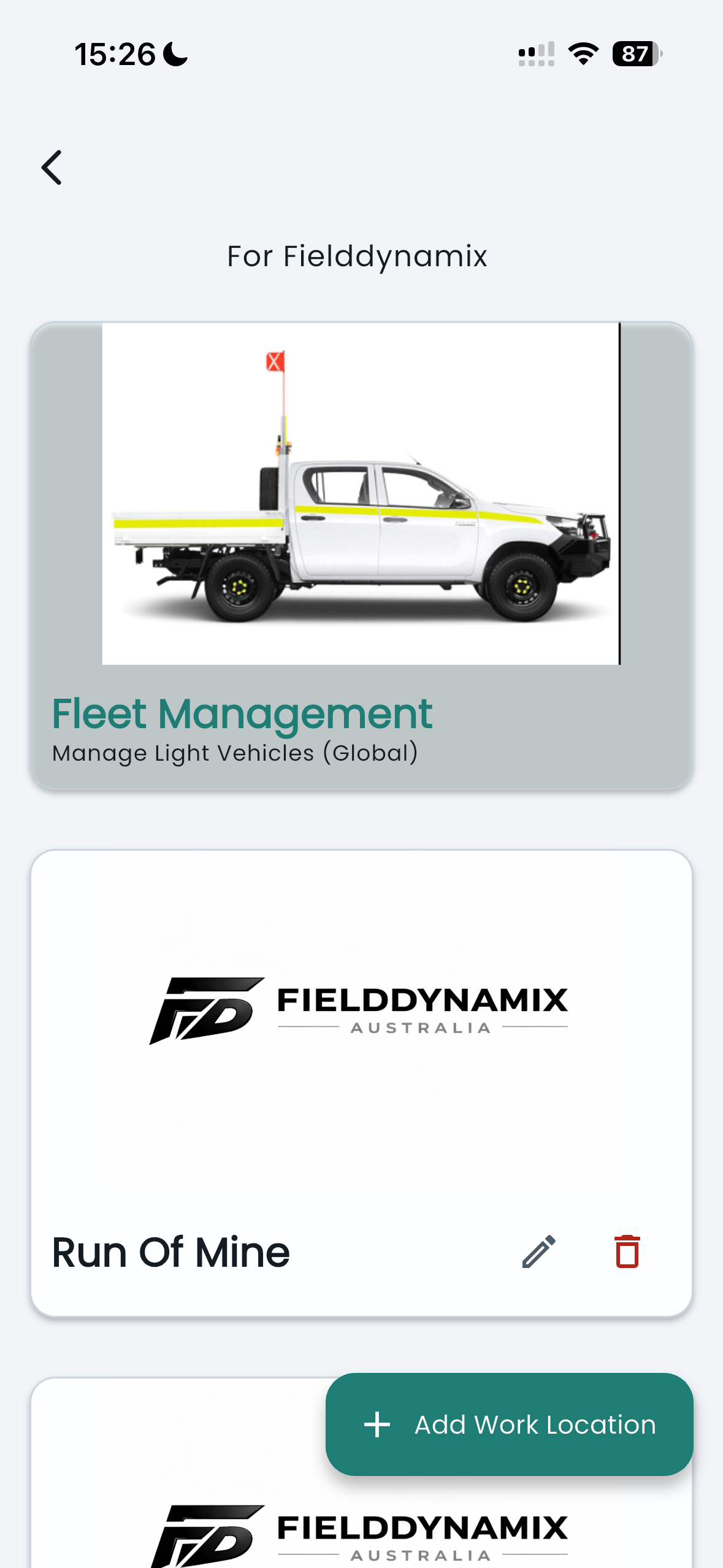 Fielddynamix fleet management — equipment overview with machine status