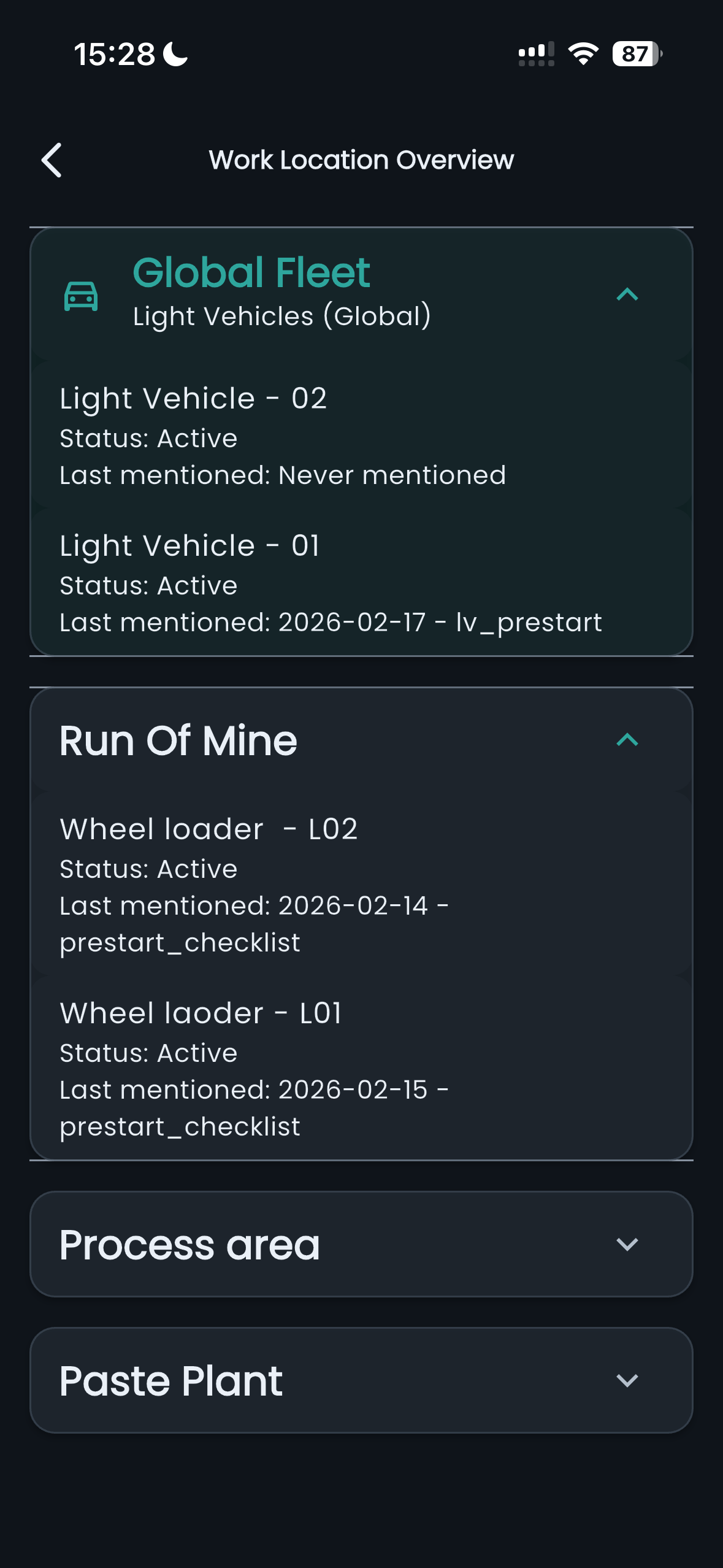 Equipment overview linked to assets and records
